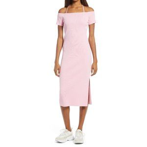 WAYF NWT Deena Off the Shoulder Rib Knit Midi Dress in Pink size Medium